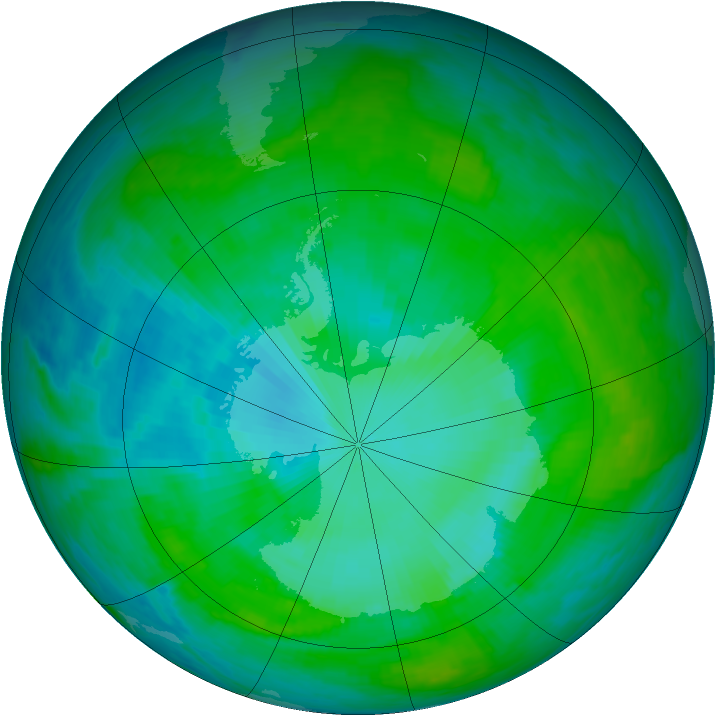 Antarctic ozone map for 25 January 1990